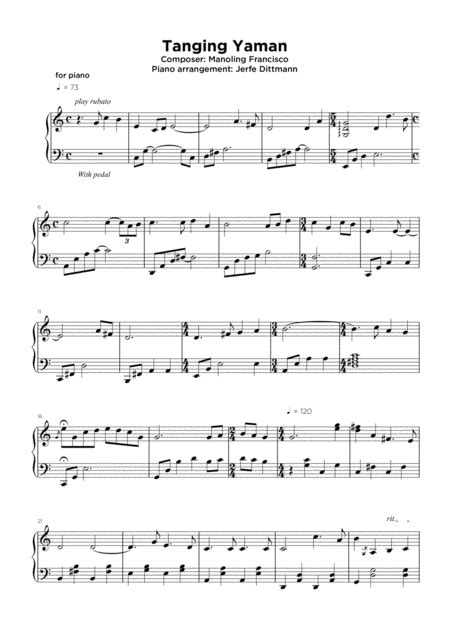 Tanging Yaman Arr Jerfe Dittmann By Manoling Francisco Sheet Music