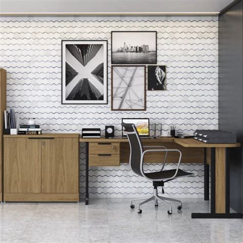 Conjunto Home Office 2 Peças 1 Mesa em L 2 Gavetas 1 Balcão 2