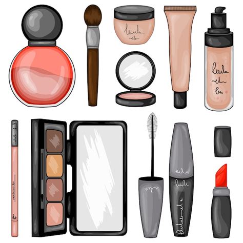 Conjunto De Cosméticos De Maquillaje Estilo De Dibujos Animados Vector Premium