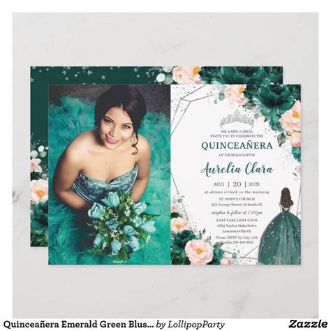 Quinceañera Emerald Green Blush Floral Princess Invitation Zazzle Artofit