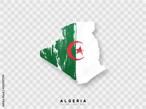 Algeria Detailed Map With Flag Of Country Painted In Watercolor Paint