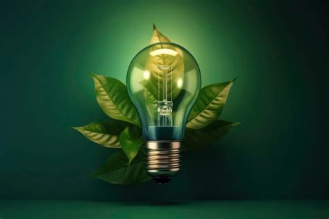 Green Light Bulb With Leaves Concept Premium Ai Generated Image