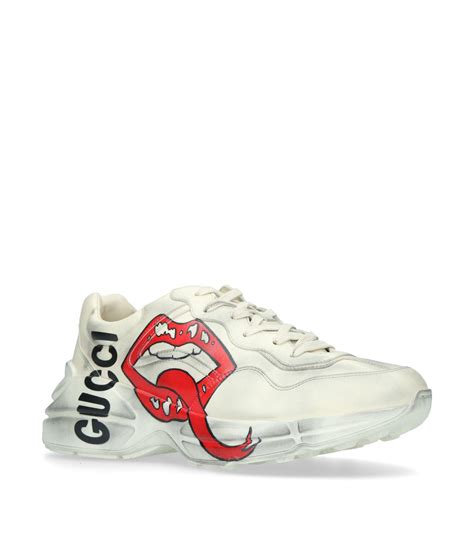 Gucci Rhyton Leather Sneakers With Maxi Mouth In White For Men Lyst Uk