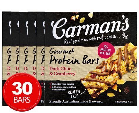 6 X Carman S Gourmet Protein Bars Dark Choc Cranberry 200g 5pk