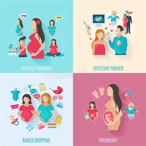 Pregnancy And Birth Infographics Icon Set Stock Vector Illustration