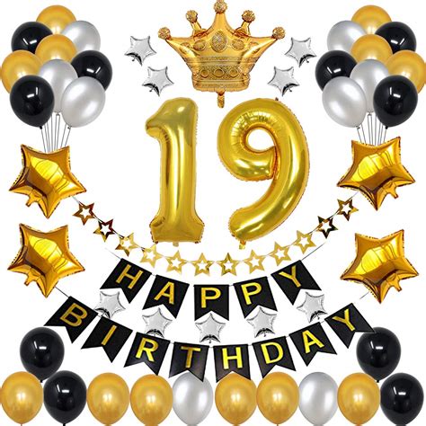 Buy 19th Birthday Decorations For Men Boy Women Girl Black And Gold