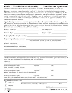 Fillable Online Forms Gradsch Psu Grade 21 Variable Rate Assistantship