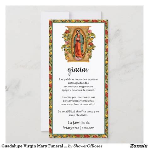 Guadalupe Virgin Mary Funeral Condolence Spanish Thank You Card Zazzle