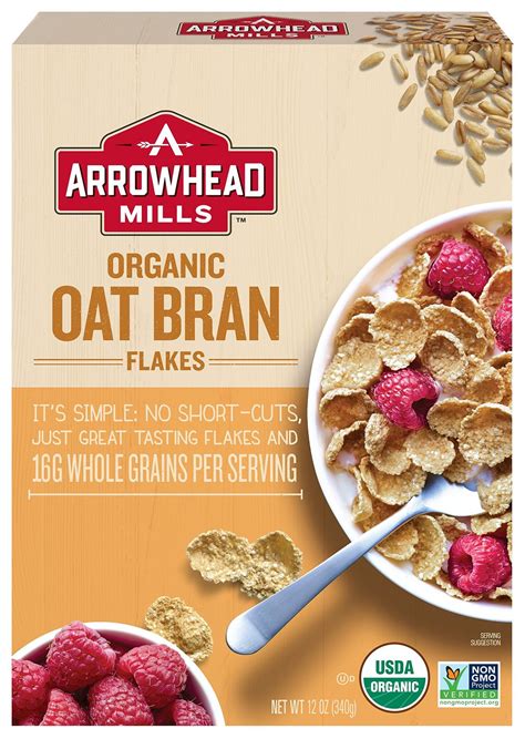 Arrowhead Mills Organic Cereal Oat Bran Flakes 12 Oz Box Pack Of 12