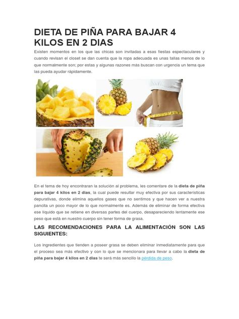 Dieta De Piña Para Bajar 4 Kilos En 2 Dias Dieta Alimentos