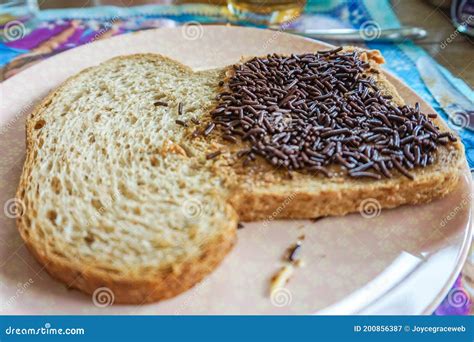 Traditional Dutch Hagelslag Chocolate Sugar Sprinkles On Whole Wheat