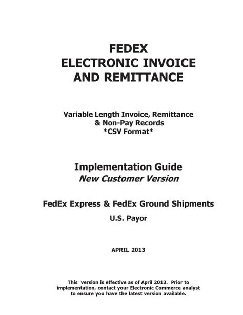 Pdf Fedex Electronic Invoice And Remittance Electronic Invoice And