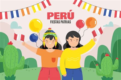 Fondo Plano De Fiestas Patrias Con Gente Y Globos Vector Gratis