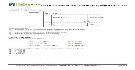 Lista De Exerc Cios Sobre Termoqu Pdf Fileeducador Rodrigo Marinho