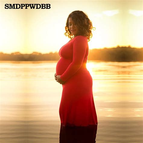 Smdppwdbb Red Maternity Dress Maternity Photography Props Long Sleeve