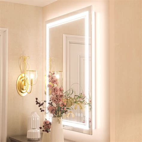 Keonjinn Led Bathroom Mirror 24 X 32 With Frontlit And Backlit Stepless 3 Colors Temperature