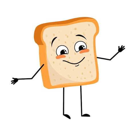 Premium Vector Cute Bread Character With Joyful Emotions Happy Face