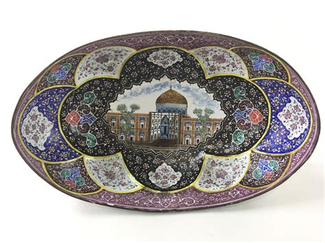 lot vintage hand painted enamel persian kashkul bowl