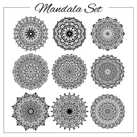 Set Of Mandalas Geometric Circular Ornament Set Isolated Vector