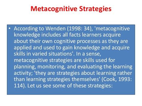 Cognitive Strategies Metacognitive Strategies