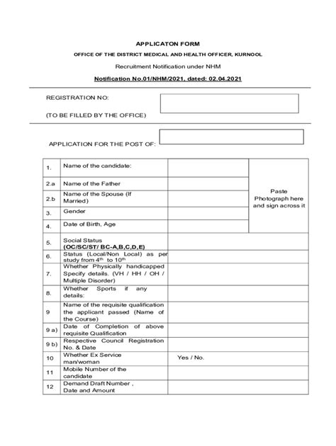 Fillable Online Dmho Kurnool Application Form Af325b0e Pdf Testbook