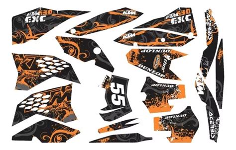 Kit Adesivos Motocross Trilha Para Ktm Cor Laranja Preto