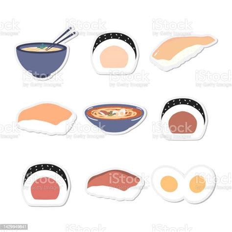 Japanese Cooking Stickers Collection Stok Vektör Sanatı And Not Defteri