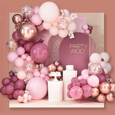 Partywoo Dusty Rose Balloon Arch Kit 140 Pcs Pink Balloon Garland Kit Rose Gold