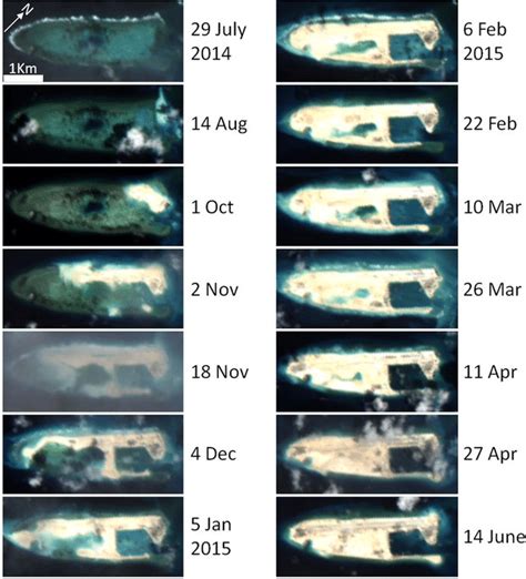 Time Series Of Island Building For Fiery Cross Reef From Landsat