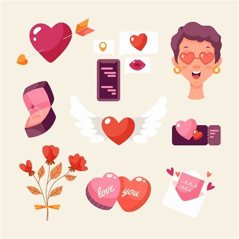 Free Vector Flat Valentines Day Stickers Collection