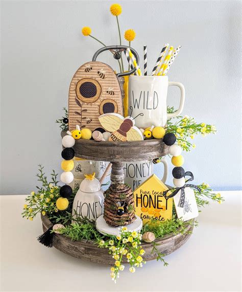 Bee Tiered Tray Decor Bundle Spring Tiered Tray Set Bumble Etsy Bee Decor Honey Bee Decor