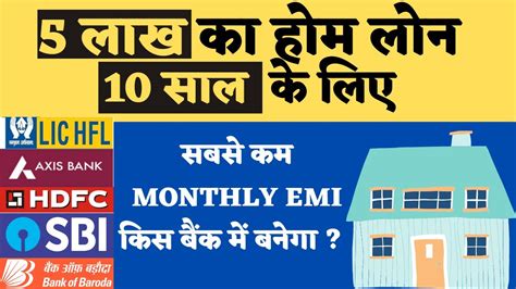 5 Lakh Home Loan EMI For 10 Years SBI HDFC ICICI Axis Bank LIC