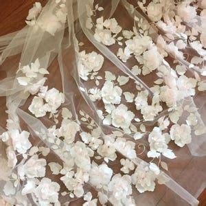 D Full Blossom Flower Tulle Lace Fabric In Blush Wedding Gown Bridal