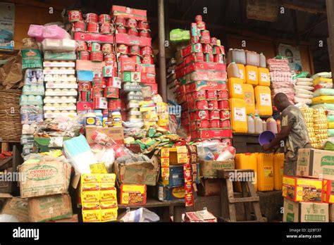 Nigerian People Buying And Selling Food At The Market Lagos Nigeria