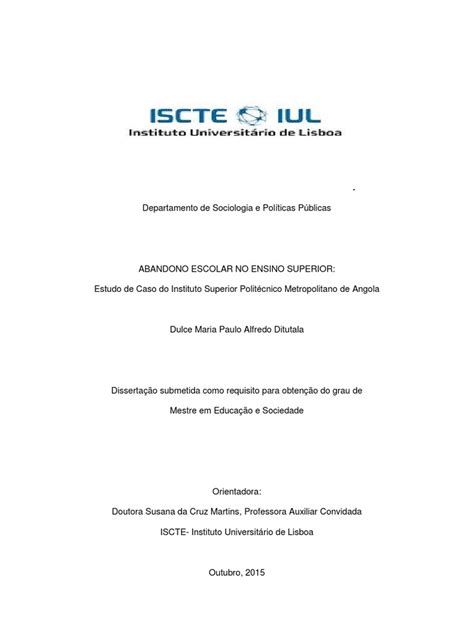 Abandono Escolar No Ensino Superior Dissertação Dulce D Pdf Ensino Superior Universidade