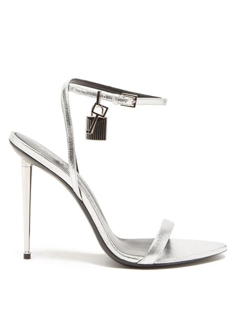 Tom Ford Naked Metallic Leather Heeled Sandals Silver Editorialist