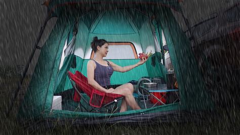 2 Days Girl Solo Camping Overnight In The Rain Relaxing In The Big Tent Asmr Cooking Egg