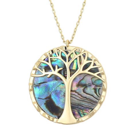 Collier Avec Pendentif Rond Arbre De Vie Et Nacre