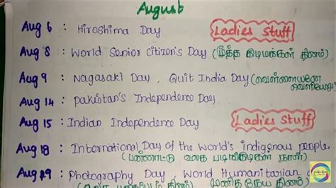 August Important Days YouTube