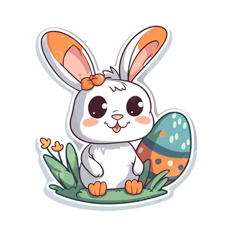 Cute Bunny Sticker With Easter Eggs Clipart Vector Easter Clipart