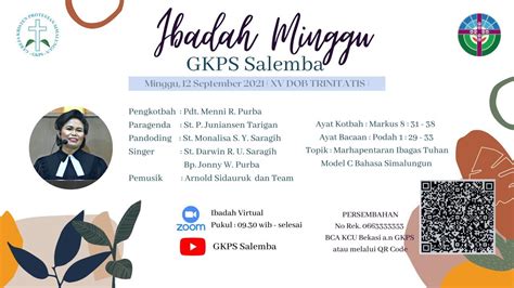 IBADAH MINGGU GKPS SALEMBA Minggu 12 September 2021 YouTube