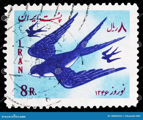 Postage Stamp Printed In Iran Shows Barn Swallow Hirundo Rustica