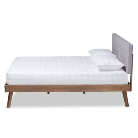 Bowery Hill Mid Century Fabric Queen Size Platform Bed In Light Gray