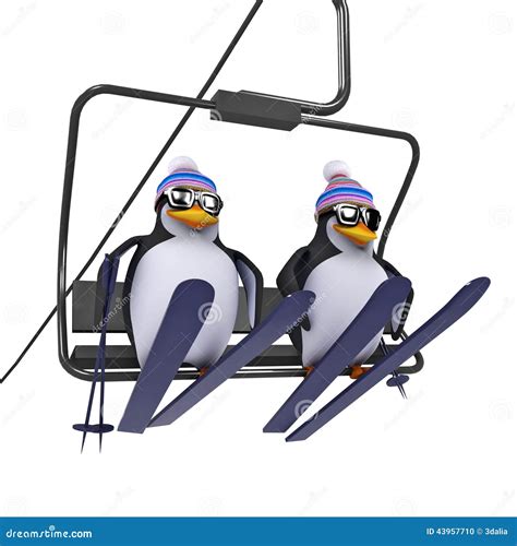 3d Penguins On A Ski Lift Stock Illustration Image 43957710