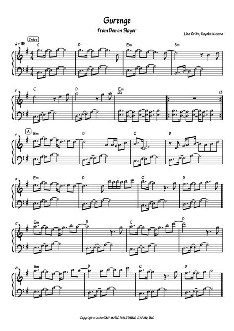 Gurenge Arr Anacrusa By Lisa Sheet Music For Easy Piano At Sheet