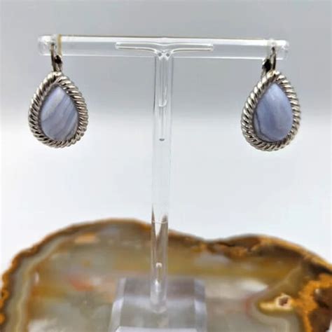 Vintage Kjl Kenneth Jay Lane Teardrop Blue Lace Agate Silvertone Rope