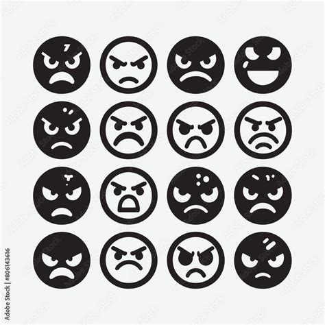 Angry face emoji Vector Illustration silhouette. emoticons set angry and sad emoji vector ...