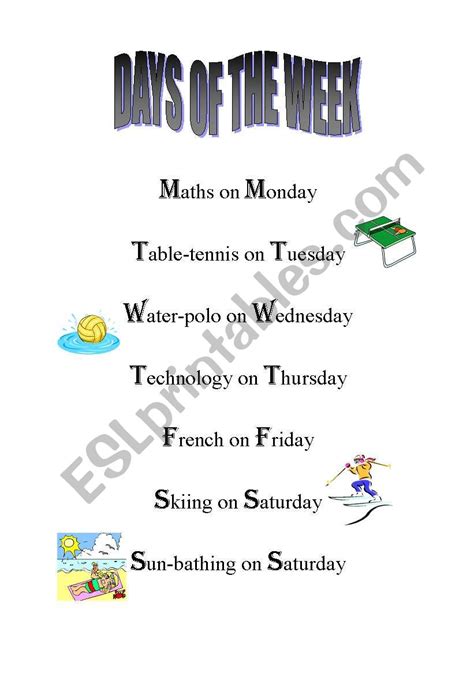 English Worksheets Days Of The Week Nursery Rhyme