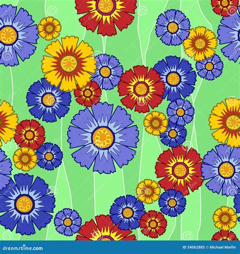 Seamless Pattern Multi Colored Flowers Stock Vector Illustration Of