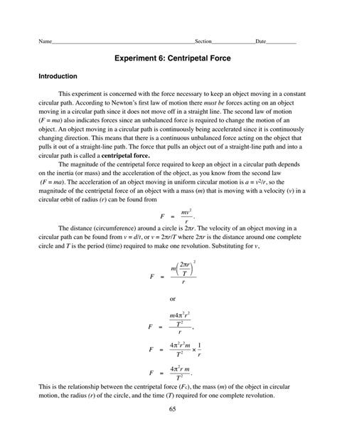 Experiment 6: Centripetal Force